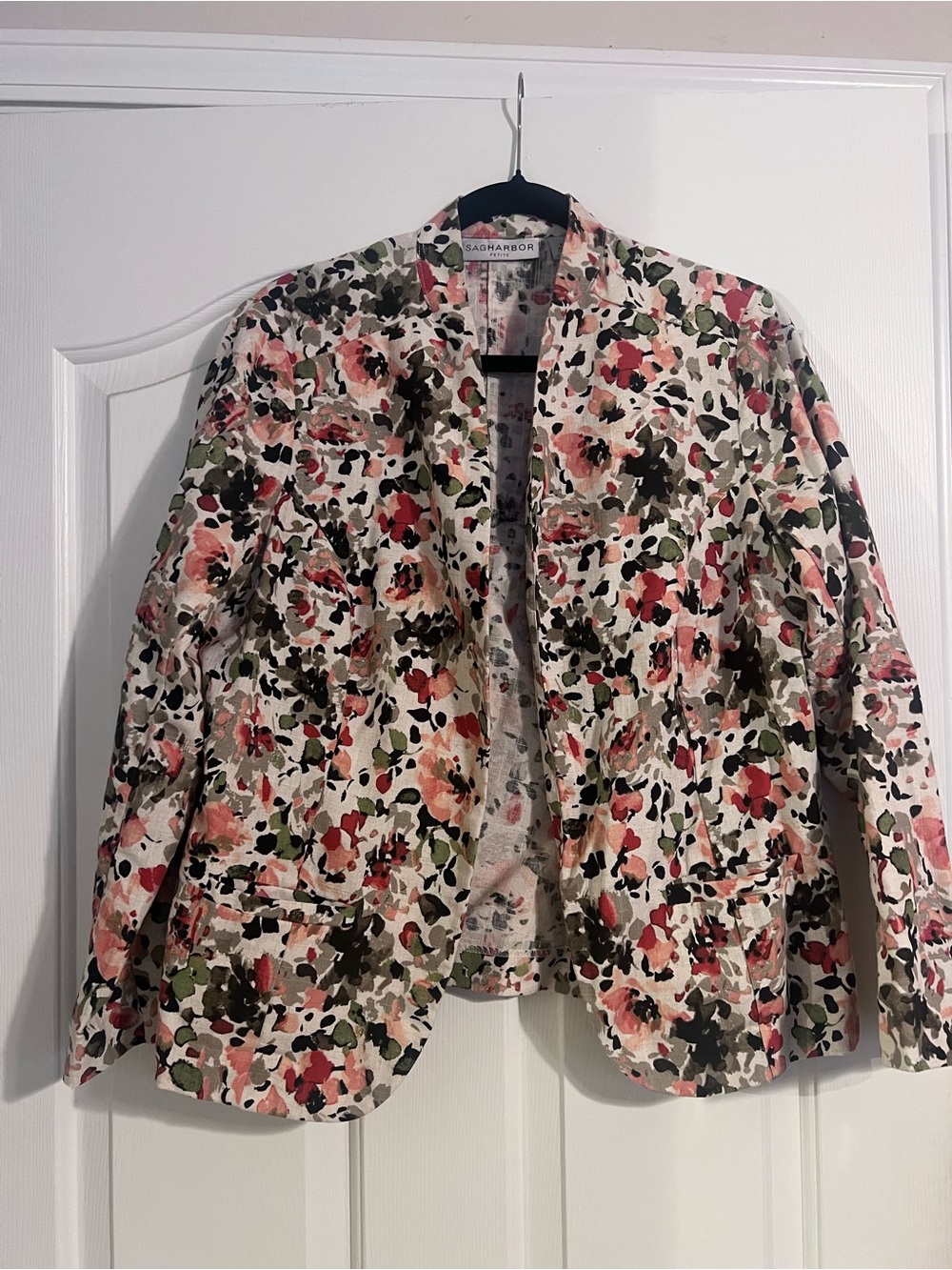 Sag Harbor Floral Open-Front Blazer in Pink and Green